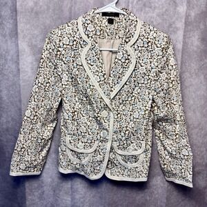 Express Spring Summer Floral Cotton Blazer EPOC Size 2 Brown‎ Cream Blue